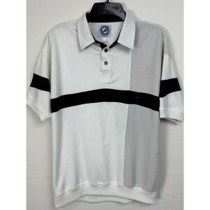 Greenline International Colorblock Polo Mens XL White Grey Black Vintage 90s